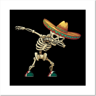 Dabbing Skeleton Mexican Cinco de Mayo Sombrero Dab Posters and Art